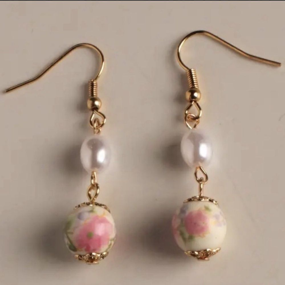 flower pearl drop earrings  H134